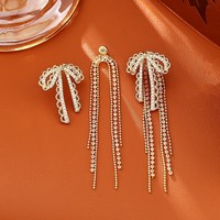 Zooying Boucles d'oreilles pour femmes, très vendues, en zircon, avec nœud en dentelle, motif spirale, à clip pour l'oreille, pour l'oreille percée, haut de gamme, à longues pampilles, élégantes et raffinées
