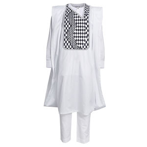 H & D Ensemble Complet <span class=keywords><strong>Agbada</strong></span> <span class=keywords><strong>Homme</strong></span> Style Africain 3 Pièces Bleu à Manches Larges Brodé - Product Image 4