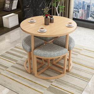 Muebles de Comedor para Cocina y Restaurante, Mesa de Comedor Redonda de MDF Verde con 4 Sillas - Product Image 1