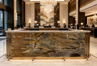 Calcite brune naturelle Shangri-La, pierre moderne de luxe avec des veines superposées à effet bois pour les sols de villas et cuisines, et les murs décoratifs