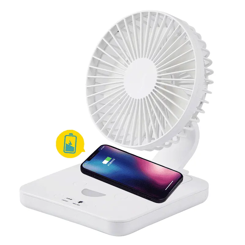 Plegable USB LED Night Light 3 Speed Wind Recargable Mini Desktop Wireless Charger Fan