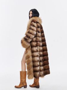 Giacca di Pelliccia di <span class=keywords><strong>Visone</strong></span> Naturale Qinggen di Alta Qualità Extra Lunga per <span class=keywords><strong>Donna</strong></span> Cappotto Invernale di Lusso con Pelliccia di Procione - Product Image 2