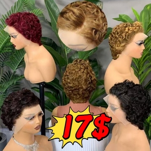17$ Promotion Letsfly 13x4 Lace Frontal <b>Pixie</b> Cut <b>Wigs</b> For Black Woman Curly Human Hair Colored <b>Wigs</b> Grey, Highlight In Stocks - Product Image 1
