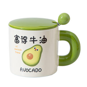 Taza de cerámica con diseño de frutas de dibujos animados de Nozomi Hara, con tapa y cuchara, regalo para niñas - Product Image 4