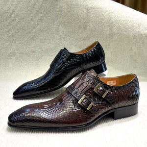 Zapatos de cuero casuales de negocios para hombre, estilo nuevo, con estampado de cocodrilo en relieve, punta puntiaguda moderna, diseño a la moda - Product Image 1