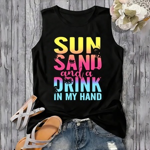 Camisetas de Tirantes para Mujer, Estilo Veraniego, con Estampado de Letras, sin Mangas, Casuales, Ropa Urbana Económica, Crop Tops - Product Image 2