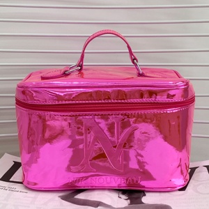 Rose Pink PU Leather Makeup Bag Embossed Logo Women Cosmetic Bag Durable Women Washing Bag for Travel - Product Image 1