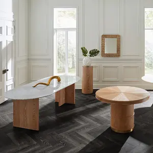 Mesa de Comedor Jonathan Adler BRUSSELS T-BASE con Base de Roble y Tapa Ovalada de Mármol Blanco para 6 a 8 Personas - Product Image 4