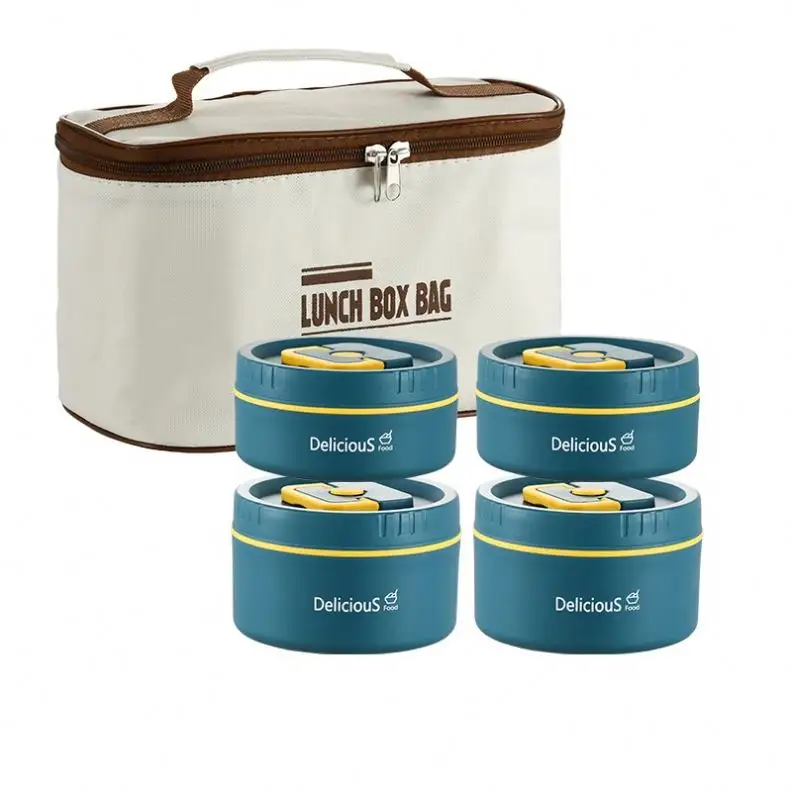 Microondas seguro isolado bento food lunch box set aço inoxidável food jar container lancheira com saco térmico para crianças escritório