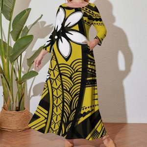 Impresión bajo demanda Factory Outlet Polinesia Samoa Tribal Impreso Vestido de manga larga Vestidos casuales elegantes Primavera Mujeres Vestido de fiesta - Product Image 3