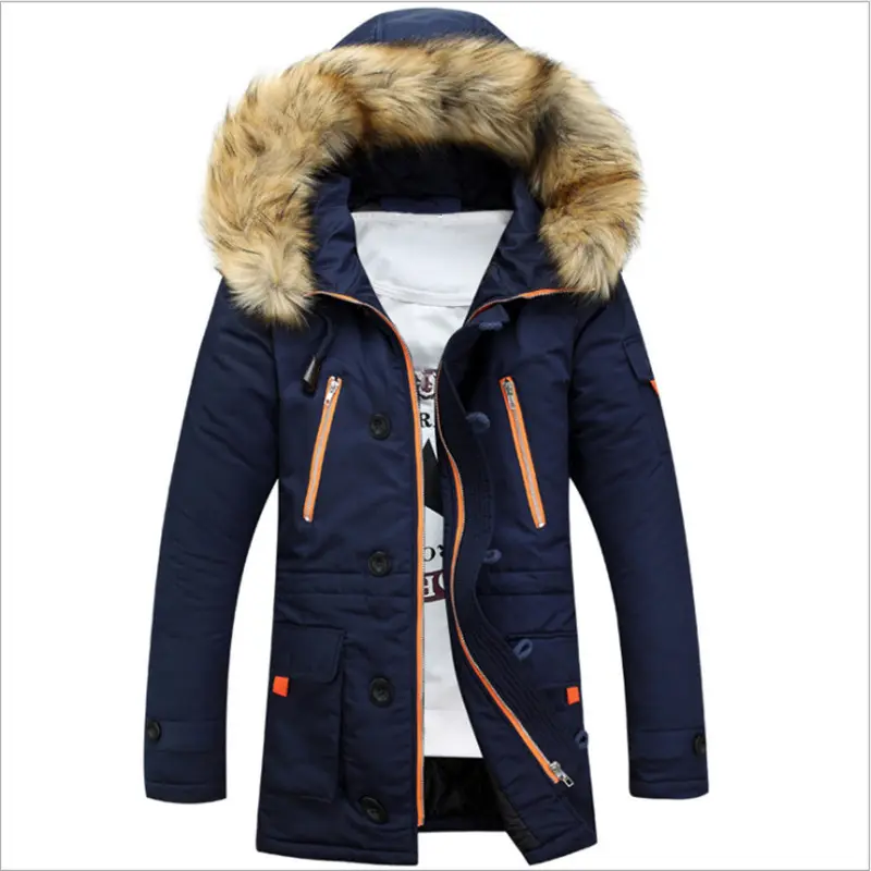 Faux Collar Hooded Parka Men Coats Winter Quilted Lining Jackets Men Slim Thicken Outwear Warm Coat Top Casual Men's Jackets