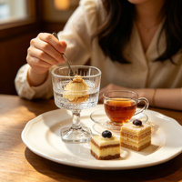 Service de table moderne en verre cannelé, 6 pièces, écologique, résistant à la chaleur, pour fêtes, salades de fruits, assiettes à gâteaux, coupes à dessert et verres à jus