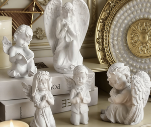 Estatua de Ángel Orando Pintada a Mano en Resina, Escultura Religiosa de Hada, Figura Decorativa Impermeable para Jardín, Arte Decorativo - Product Image 2