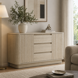 Buffet moderne à cotes côtelées avec poignées dorées et design à bords arrondis - Product Image 4