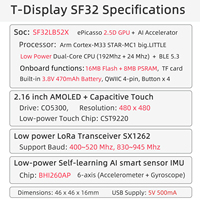 Carte de développement LILYGO T-Display SF32 avec processeur SF32LB52X, écran tactile AMOLED de 2,16 pouces, LoRa+BLE 5.3, batterie intégrée de 470 mAh