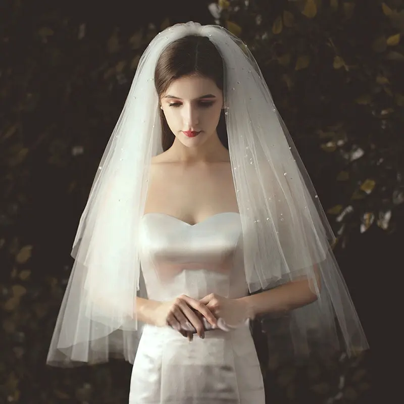اللؤلؤ متعددة طبقة رئيس-قناع الزفاف الحجاب أبهى شكل طرحة زفاف الحجاب الزفاف رحلة النار غطاء الرأس