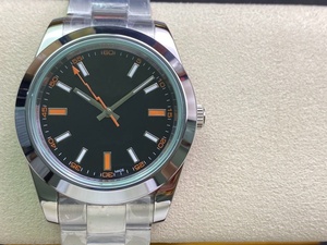 Montre de sport automatique de luxe pour hommes, verre vert, cadran lumineux, aiguille orange, bracelet en acier inoxydable - Product Image 3