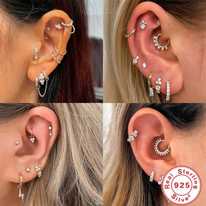 Boucles d'oreilles en argent sterling S925 avec zircon et diamant, boucles d'oreilles pour cartilage, boucles d'oreilles tendance - Product Image 2