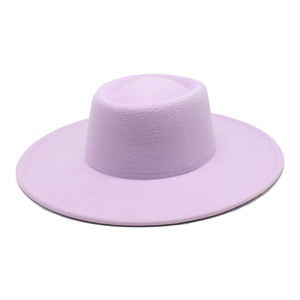 새로운 도매 Chapeau 팜므 경향 와이드 챙 보라색 페도라 모자 펠트 파도라 페도라 모자 남성 여성 돼지 고기 파이 교회 모자 - Product Image 3