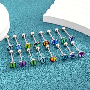 Gaby Anneaux de <span class=keywords><strong>Langue</strong></span> en Acier Chirurgical 316L, Barbell Courbé à Extrémité Boule Colorée, Anneau de <span class=keywords><strong>Langue</strong></span> <span class=keywords><strong>Serpent</strong></span> Mordant les Yeux, Bijoux de <span class=keywords><strong>Piercing</strong></span> Corporel - Product Image 6