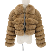 KY col rabattu floue fermeture éclair avant à manches longues veste de fourrure d'hiver manteau de fourrure de renard court