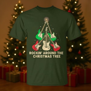 Maglietta Holiday Guitar Under The Tree per adulti, unisex, girocollo, stampa digitale, regali di Natale - Product Image 2
