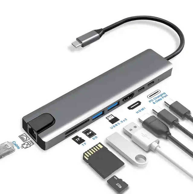 Usb Type c Hub 8 in 1 Usb Hub Multi Function Adapter for MacBook Pro and Type C Windows Laptops