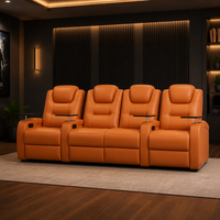 Fauteuil inclinable en cuir pleine fleur avec appuie-tête électrique double, canapé de gaming et de cinéma avec tablette intégrée, chargeur USB Type-C et porte-gobelets