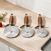 Couteau à gâteau pliable en acier inoxydable avec manche en bois, spatule à pizza durable, coupe-pizza rotatif à une roue, boîte de cuisine