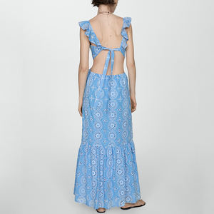 Custom-made low-cut neckline, side slit, hollowed-out ruffled embroidered <b>dress</b> high quality 100% cotton Maxi <b>Dress</b> - Product Image 2