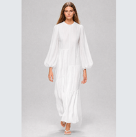 Robe longue en mousseline de soie pour femme, coupe ample, respirante, manches lanternes longues, col rond, personnalisable, printemps-automne