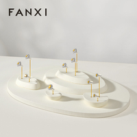 Ensemble de présentoirs à bagues FANXI beige, support multi-bagues avec plateau de base pour comptoir de vente au détail