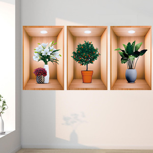 Soggiorno autoadesivo tv sfondo vaso 3d stampa adesivi da parete pianta - Product Image 4