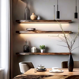 Étagère flottante en bois massif personnalisable avec éclairage - <span class=keywords><strong>Meuble</strong></span> <span class=keywords><strong>mural</strong></span> rustique pour la décoration intérieure et support de rangement pour <span class=keywords><strong>CD</strong></span> de galerie - Product Image 1