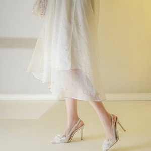 Tempérament petite fleur blanche chaussures de <span class=keywords><strong>mariage</strong></span> pour femmes mode bouche légère tête pointue diamant brillant beaux talons aiguilles - Product Image 2