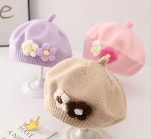 Béret en <span class=keywords><strong>tricot</strong></span> pour bébé, automne et hiver, joli chapeau de peintre pour petite fille, chapeau en laine pour enfants, tendance - Product Image 2