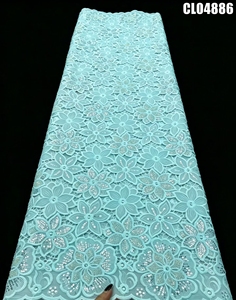 Tela de Encaje de Guipur Floral con Cordón, Lentejuelas de Lujo y Bordado de Pedrería <span class=keywords><strong>para</strong></span> Vestido de Fiesta de <span class=keywords><strong>Boda</strong></span> Nigeriano Aso Ebi - Product Image 3