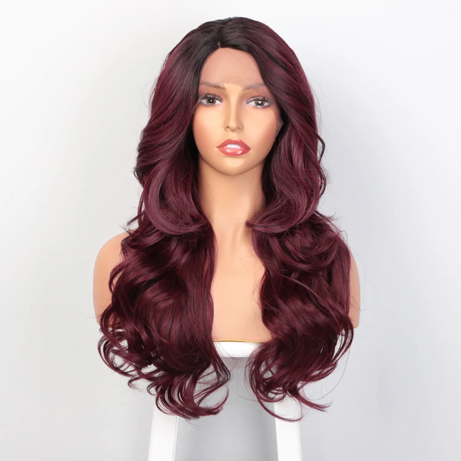 Aisi Hair Wholesale Cheap Vendor Cosplay Curly Body Wave Ombre Red Swiss Lace Synthetic Hair For Black Women Lace Front Wig