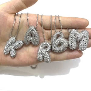 Gran oferta, collar con inicial del alfabeto Chapado en plata, globo de circón de latón, Burbuja, gordito, 26 colgantes con letras en inglés, collar - Product Image 2
