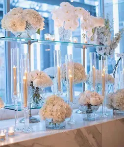 Tall Cylinders Single Holder Wedding Table Decoration Candlestick Crystal Candle Holders