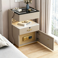 Table de chevet moderne de luxe pour chambre à coucher avec charge sans fil, éclairage LED, rangement, trois couleurs, haute qualité
