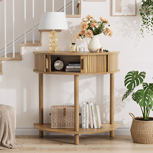 Half Moon Console <b>Table</b> 31.5 Inch Wood Storage Entryway Sofa <b>Table</b> Modern Farmhouse Decorative <b>Table</b> For Living Room - Product Image 1