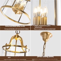 Lustre de cage à oiseaux rétro américain tout en cuivre pour la maison, le couloir, la salle à manger, l'escalier et la lampe cylindrique en verre.