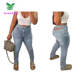 سراويل جينز للنساء عالية الخصر مثيرة ومفتوحة الظهر ومطاطة من قماش الدنيم المغسول الأعلى مبيعاً
