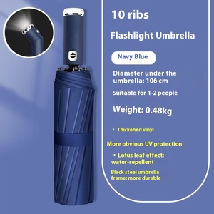 Bán buôn tự động gấp du lịch ô với LED ánh sáng phản chiếu <span class=keywords><strong>UV</strong></span> bảo vệ 10 xương sườn Windproof 23 ''tùy chỉnh với logo - Product Image 6