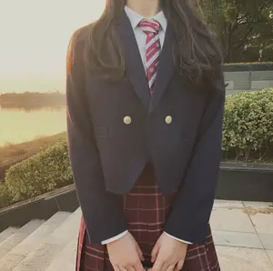 Fashionable Retro Custom School Uniform Blazer Japanese Designer Button Medal Necktie Suit Student Jacket Girl Class Uniform