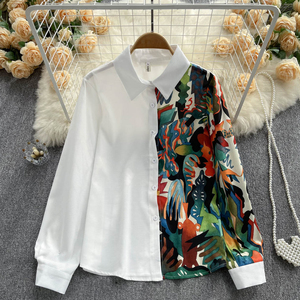 <span class=keywords><strong>Blouses</strong></span> et chemises pour femmes à manches longues en patchwork imprimé printemps automne - Product Image 1