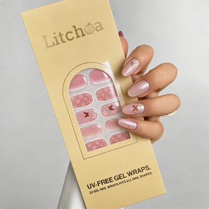 Envolturas de <span class=keywords><strong>Uñas</strong></span> en Gel Premium Sin Rayos UV, Color <span class=keywords><strong>Rosa</strong></span> Rubor, con Detalles de Mariposas y Brillo Champán, Estilo Preppy - Product Image 1