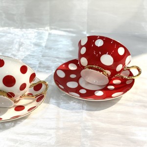 Taza y Platillo de Cerámica de 220 ml, Estilo Europeo Moderno Retro, Diseño Estético con Puntos Rojos y Blancos, para Café, Leche, Té de Flores, <span class=keywords><strong>Vajilla</strong></span> - Product Image 1
