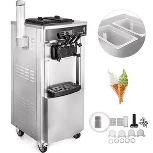 Factory Price Vertical Soft Ice Cream Machine with cone holder R410a Business use Standing Ice Cream Maker with 2+1 flavors